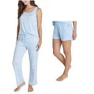 NWOT Eddie Bauer Womens 3 Piece Bedroom Pajama Set Size L Blue Floral $60 C890